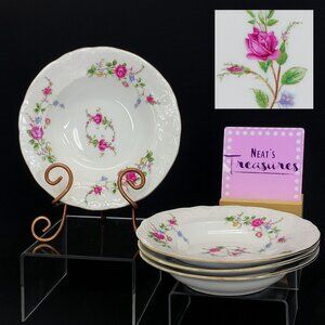 Royal Kent POLAND RKT3 Bavarian Rose Gold Trim Scallop China Rim Soup Bowl Set 4